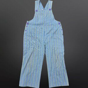 Vintage 90s April Cornell Overalls Size XL Cropped Ankle Drawstring Blue Striped